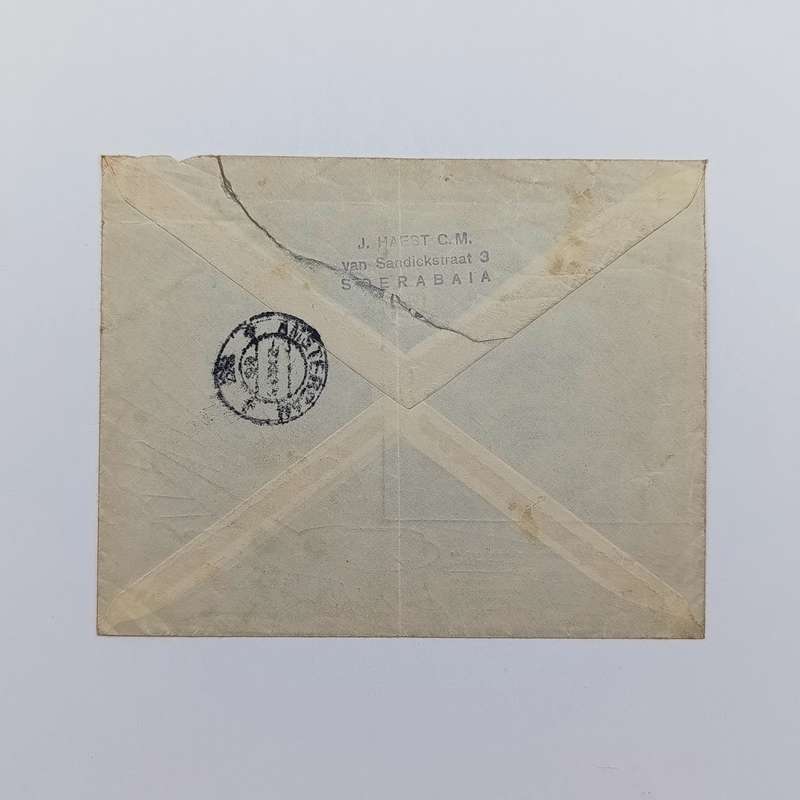 Airmail cover Dutch Indies to Amsterdam Holland 1937 with triangular Dutch Indies 30 ct stamp