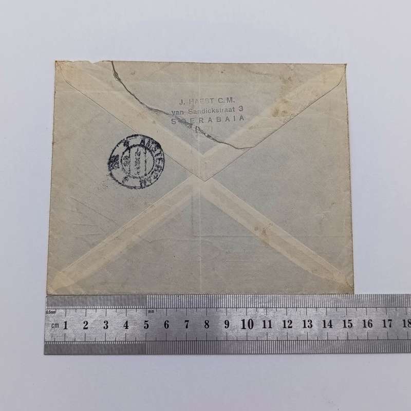 Airmail cover Dutch Indies to Amsterdam Holland 1937 with triangular Dutch Indies 30 ct stamp