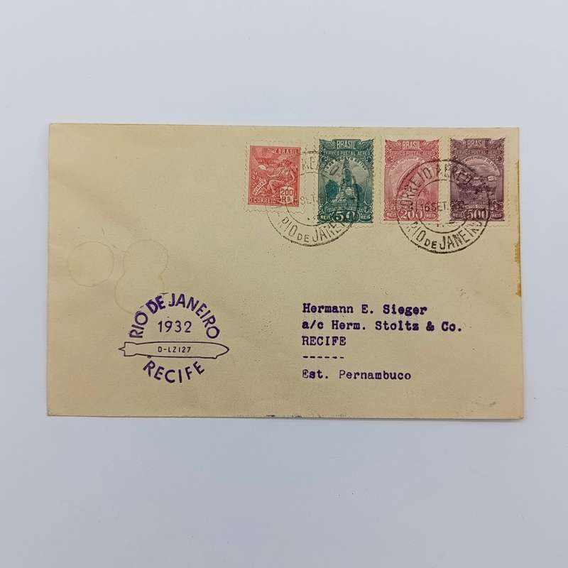 Cover flown from R10 de Janeiro to Recite, Brazil 16 Sept 1932 cancellation