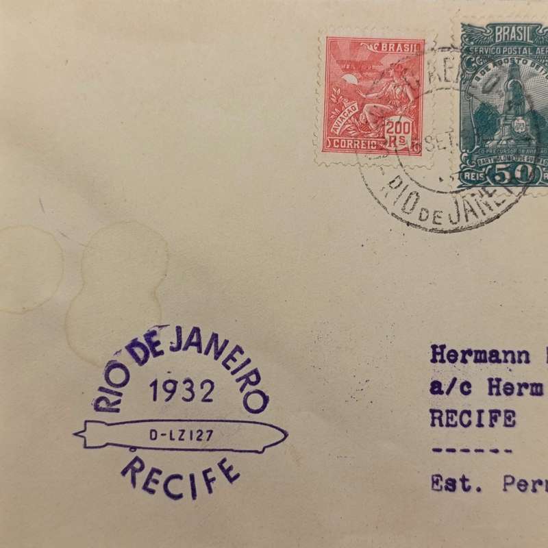 Cover flown from R10 de Janeiro to Recite, Brazil 16 Sept 1932 cancellation