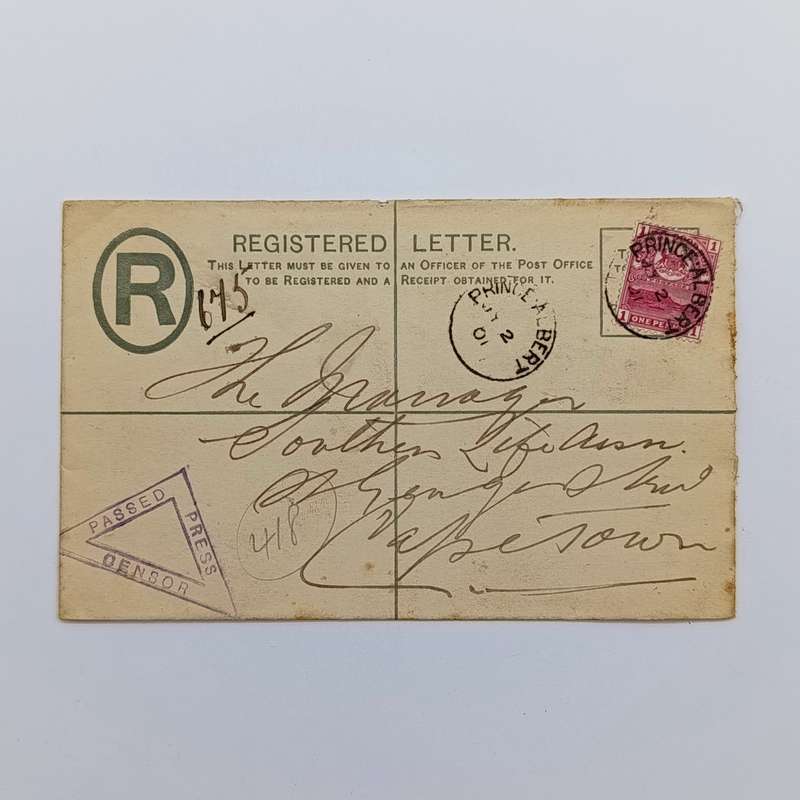 Postal Cape of Good Hope Boer War Period Registered Censor cover from Pince Albert South Africa