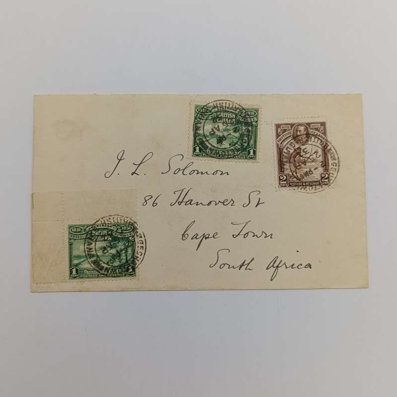 Postal Cover from Georgetown, British Guiana to Cape Town, South Africa 25 April 1932