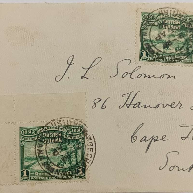Postal Cover from Georgetown, British Guiana to Cape Town, South Africa 25 April 1932