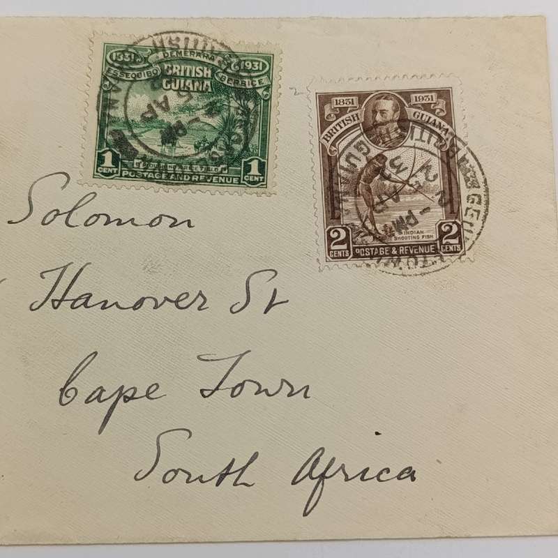 Postal Cover from Georgetown, British Guiana to Cape Town, South Africa 25 April 1932