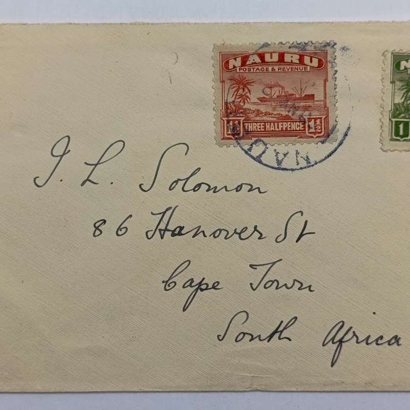 Postal History Postal cover from NAURU to Cape Town - (South Pacific Island) with 2 NAURU stamps