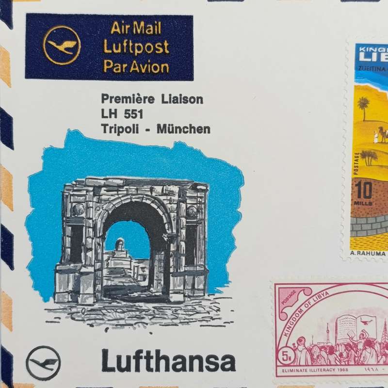 Lufthaiusa Airmail flight cover from Tripoli to munchen with 3 Libya stamps - November 1968