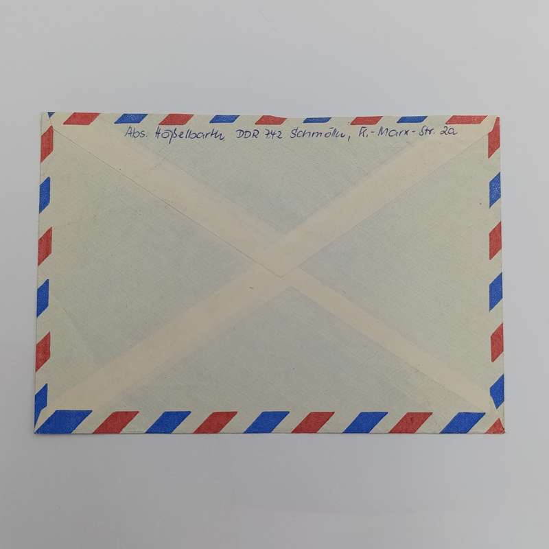 Airmail cover from Schmolln DDR to Paarl, South Africa with 4 DDR stamps cancelled on 11-4-1975