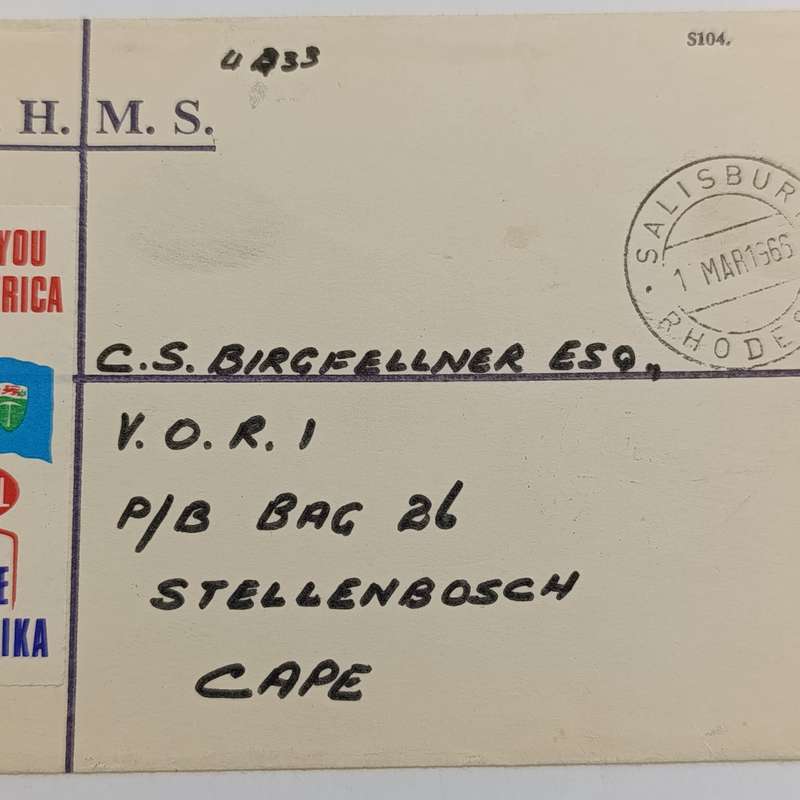 Airmail  Registered cover from Salisbury, Rhodesia to Stellenbosch, South Africa