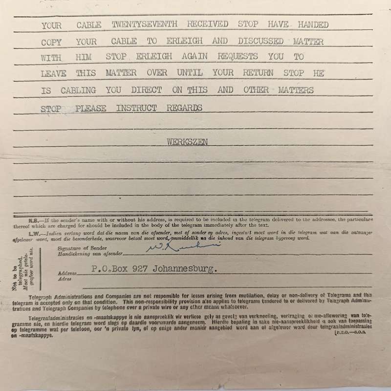 Telegram dated 1947 with 7 South African stamps - a personal Telegram sent from South Africa to USA
