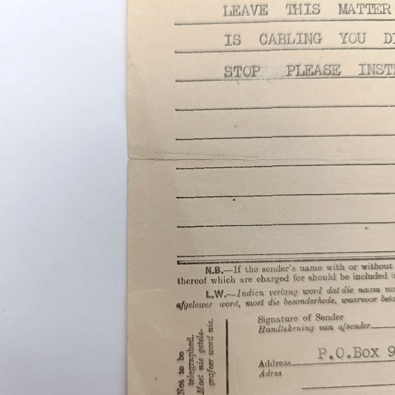 Telegram dated 1947 with 7 South African stamps - a personal Telegram sent from South Africa to USA