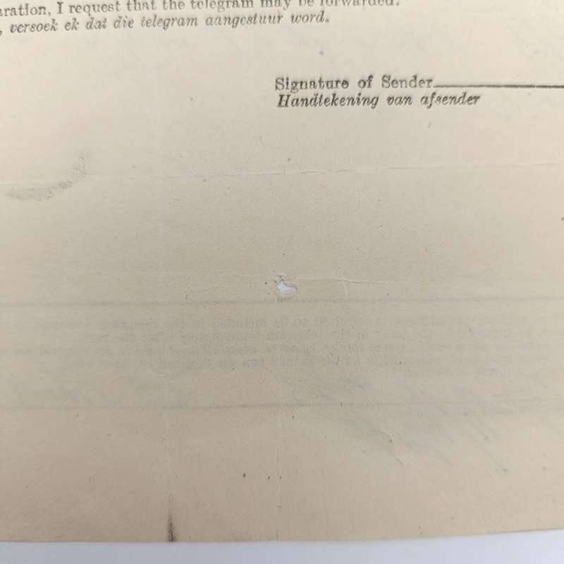 Telegram dated 1947 with 7 South African stamps - A stock report from South Africa to USA
