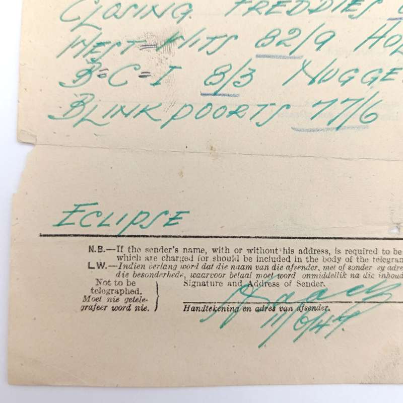 Telegram dated 1947 with 7 South African stamps - A stock report from South Africa to USA