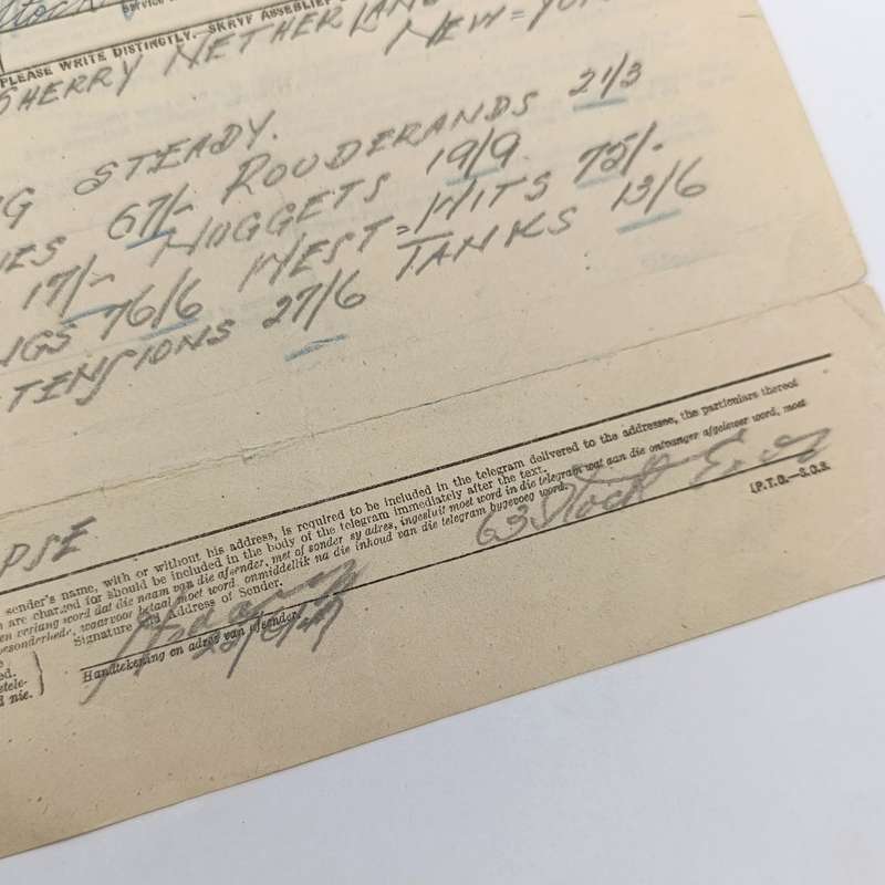 Telegram dated 1947 with 6 South African stamps - A stock report sent from South Africa to USA