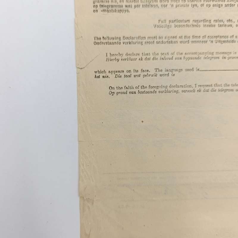 Telegram dated 1947 with 9 South African stamps - A stock report sent from South Africa to USA