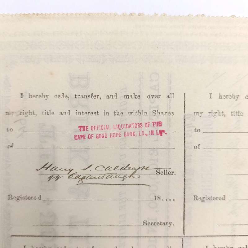 Share certificate dated 7th of October 1889 for The Johannesburg Brick and Tile Company