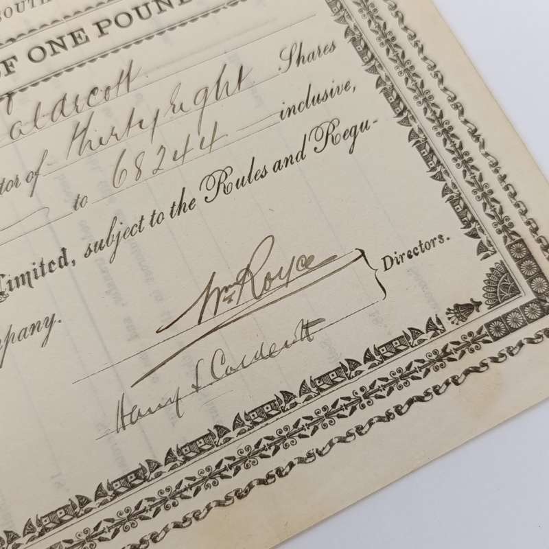 Share certificate dated 1st of November 1889 for The Johannesburg Brick and Tile Company