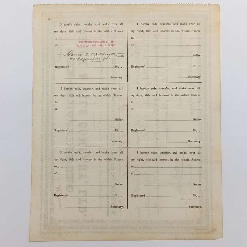 Share certificate dated 1st of November 1889 for The Johannesburg Brick and Tile Company