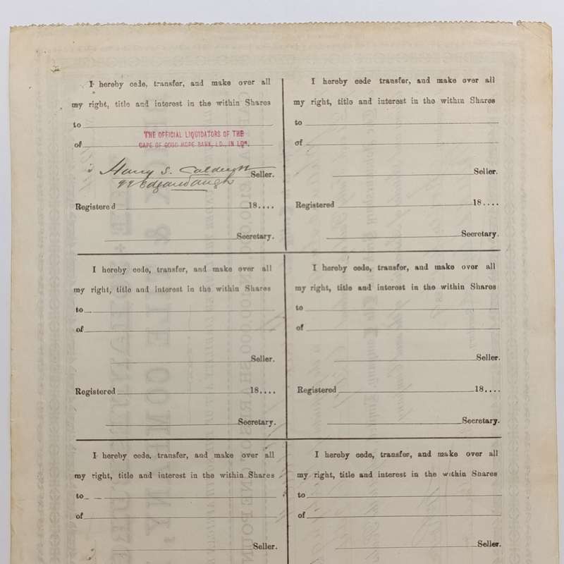 Share certificate dated 1st of November 1889 for The Johannesburg Brick and Tile Company