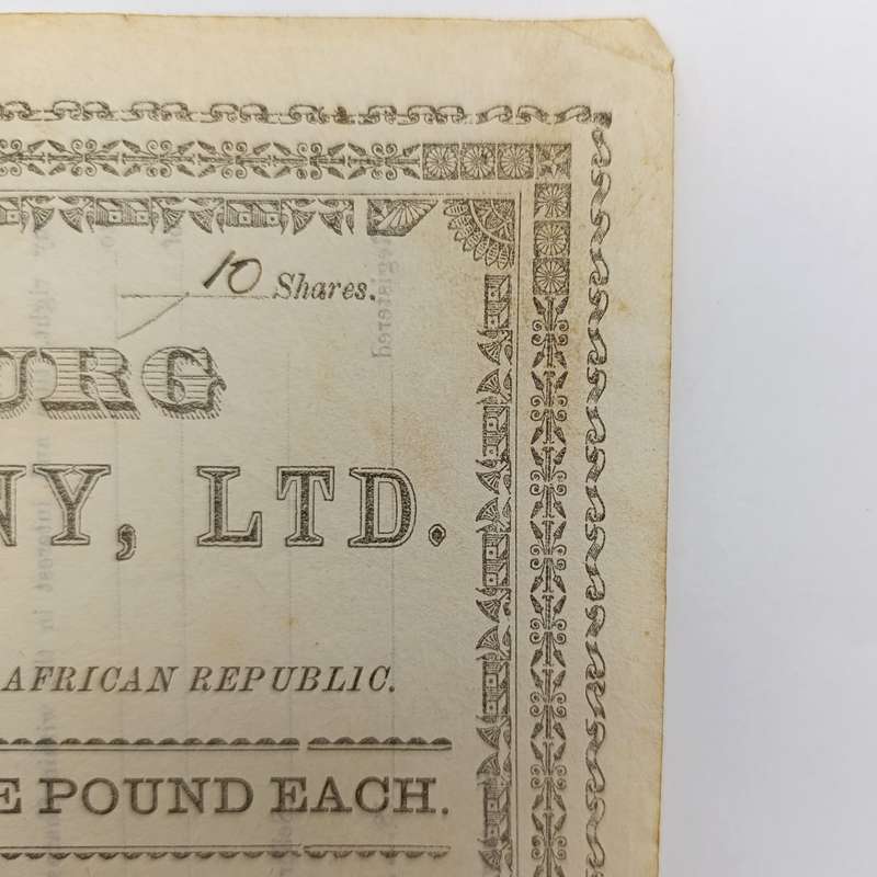 Share certificate dated 6th of June 1889 for The Johannesburg Brick and Tile Company