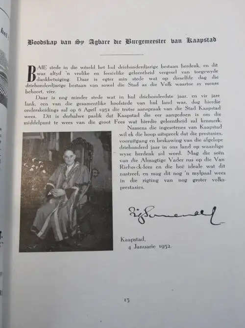 Van Riebeeck-Fees Amptelike Feesprogram 1952 van Hannes Malan - Insluitend toegangskaartjie