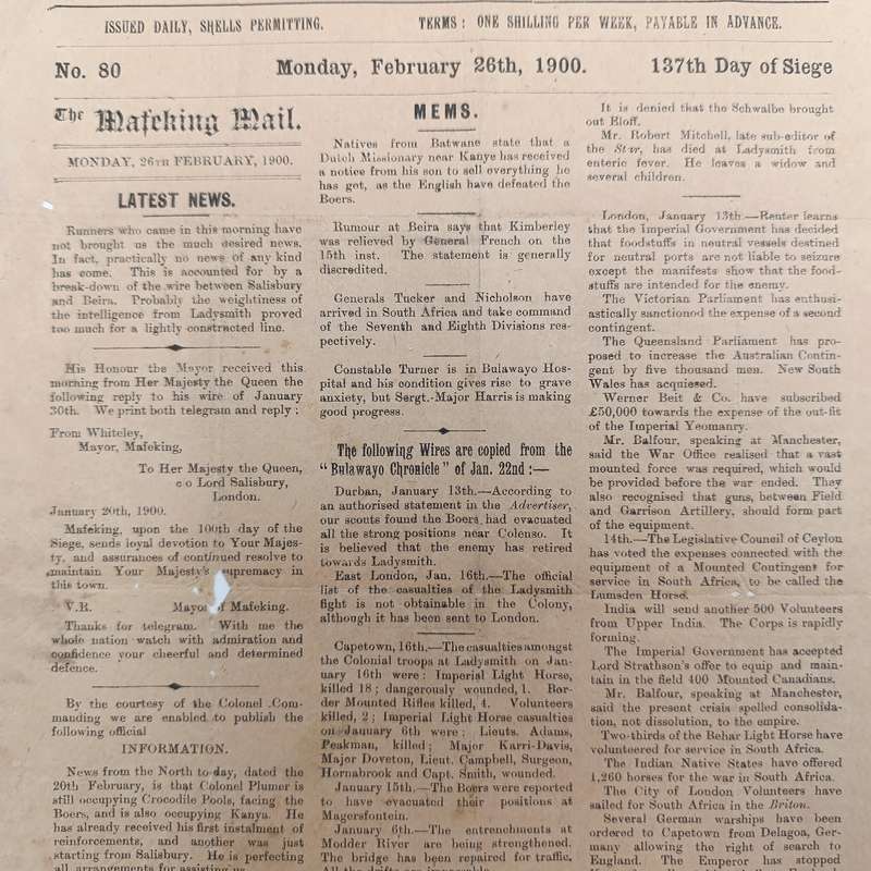 The Mafeking Mail special siege slip dated Friday 22 December 1899 Original