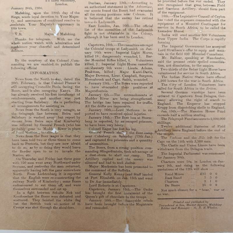 The Mafeking Mail special siege slip dated Friday 22 December 1899 Original