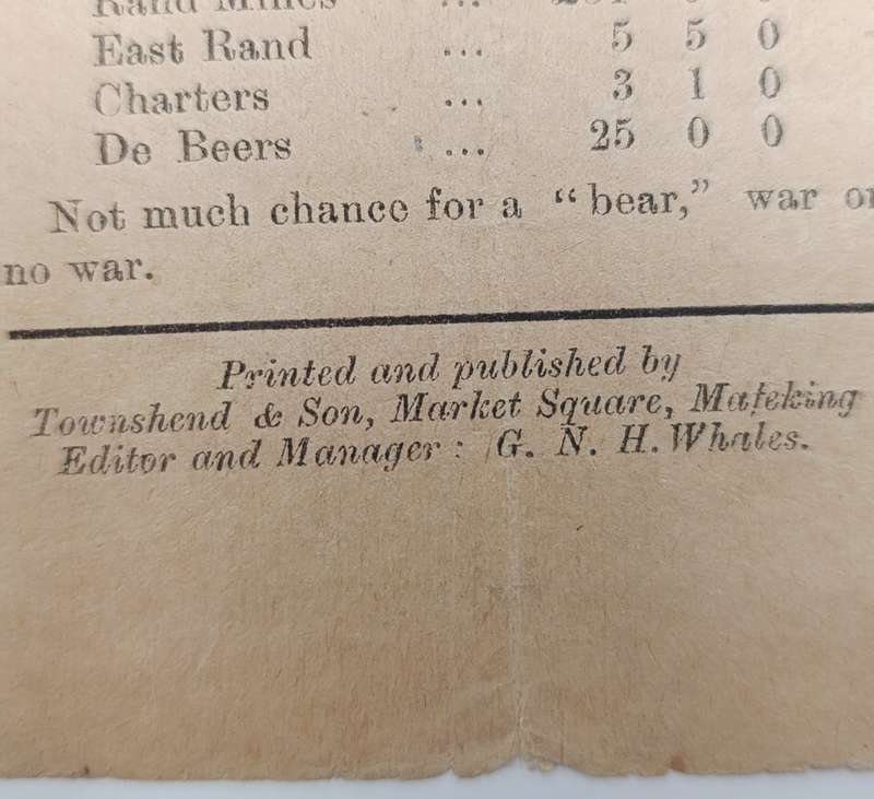 The Mafeking Mail special siege slip dated Friday 22 December 1899 Original