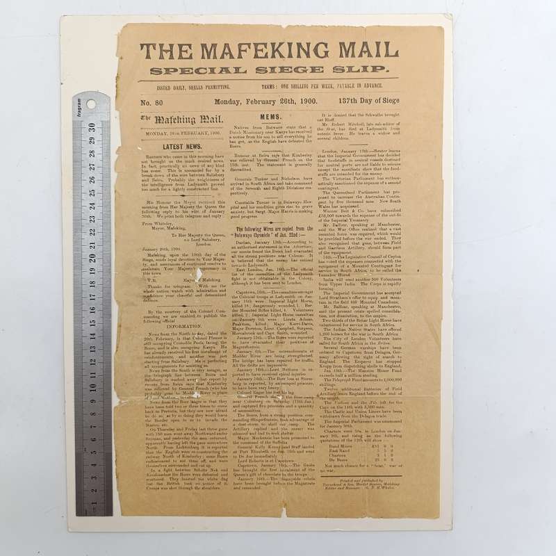 The Mafeking Mail special siege slip dated Friday 22 December 1899 Original