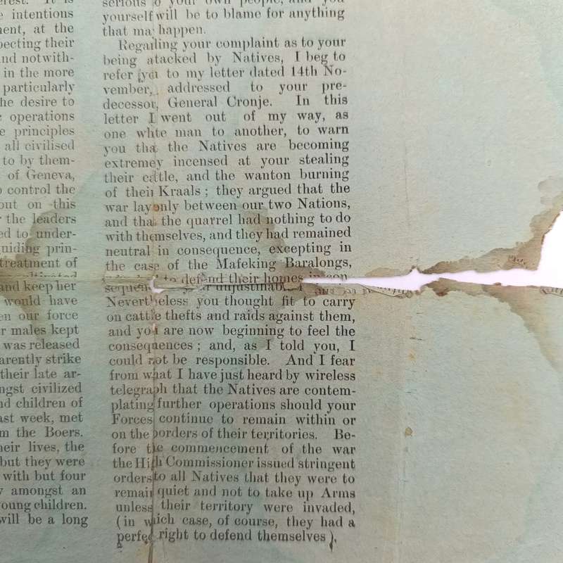 Original copy of The Mafeking Mail special siege edition dated Monday December 11th 1899