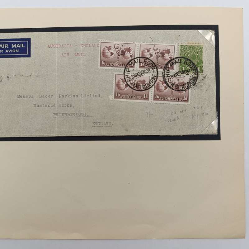 Original letter posted 23 October 1934 in Melbourne Australia in the ships mail room by Air mail