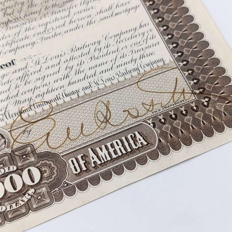 Cleveland, Cininnati, Chicago and St Louis Railway company 1893 - $1000 Gold bond - no. 22279