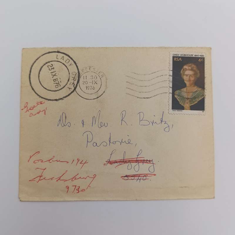 Postal Cover Worcester to Lady Grey - redirected to Ficksburg - with South African stamp