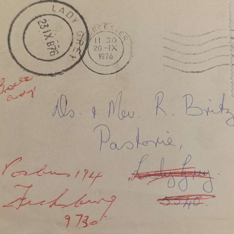 Postal Cover Worcester to Lady Grey - redirected to Ficksburg - with South African stamp