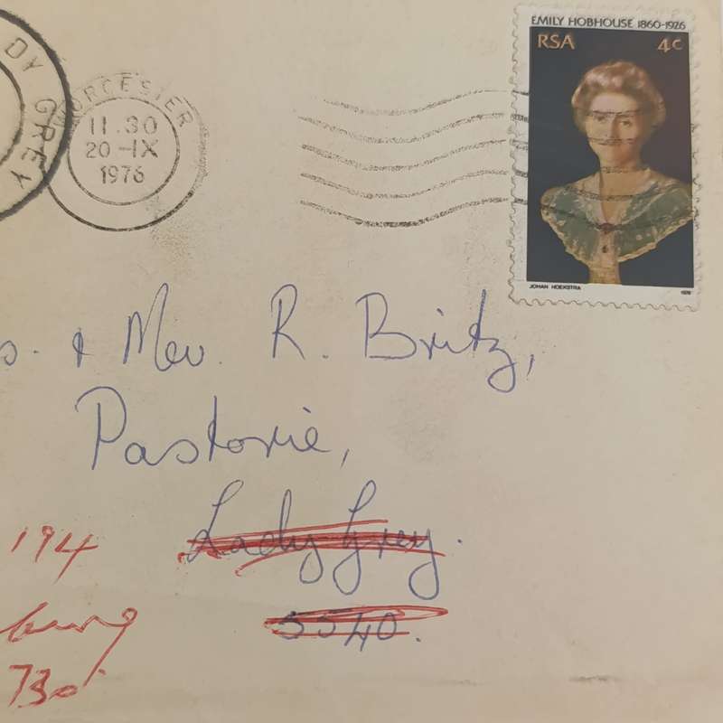 Postal Cover Worcester to Lady Grey - redirected to Ficksburg - with South African stamp