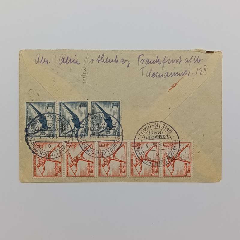 Olympic Flight cover flown 1/8/36 on the Airship Hindenburg with Olympia flight 1936 pink cancel