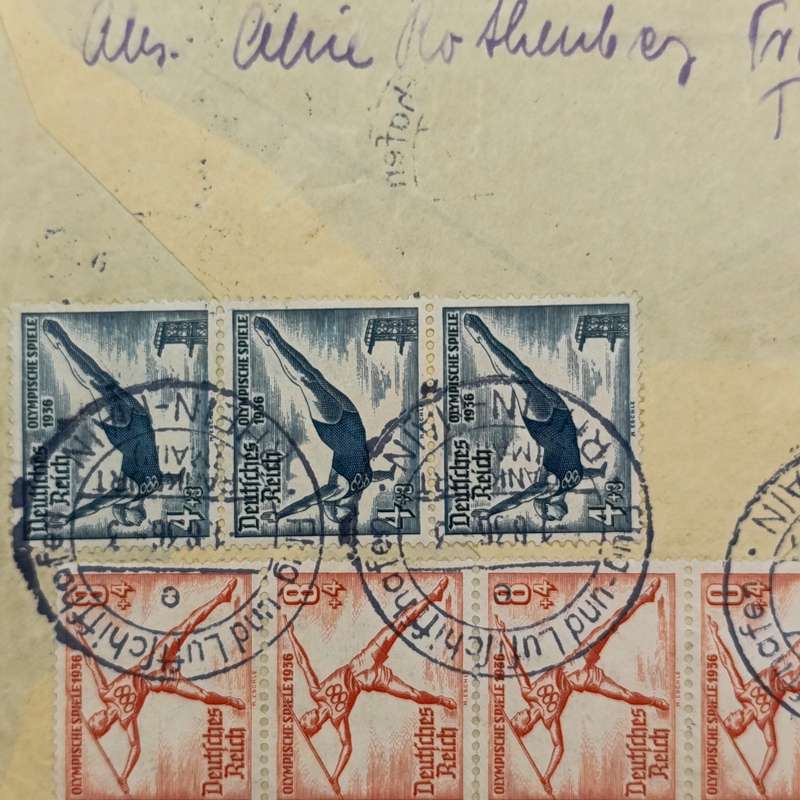 Olympic Flight cover flown 1/8/36 on the Airship Hindenburg with Olympia flight 1936 pink cancel
