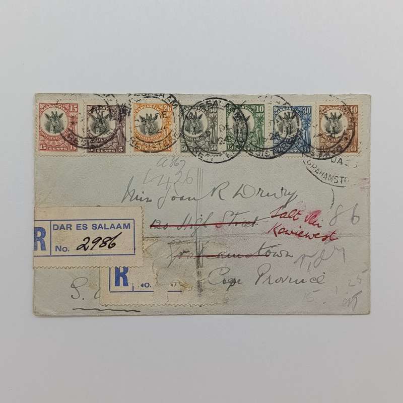 Postal History cover registered from Dar es Salaam, Tanzania to Grahamstown,South Africa