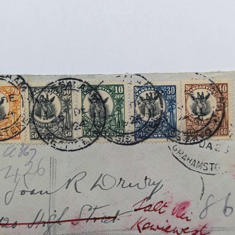 Postal History cover registered from Dar es Salaam, Tanzania to Grahamstown,South Africa