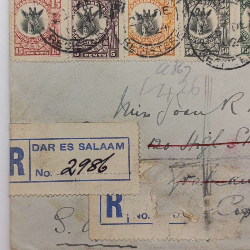 Postal History cover registered from Dar es Salaam, Tanzania to Grahamstown,South Africa