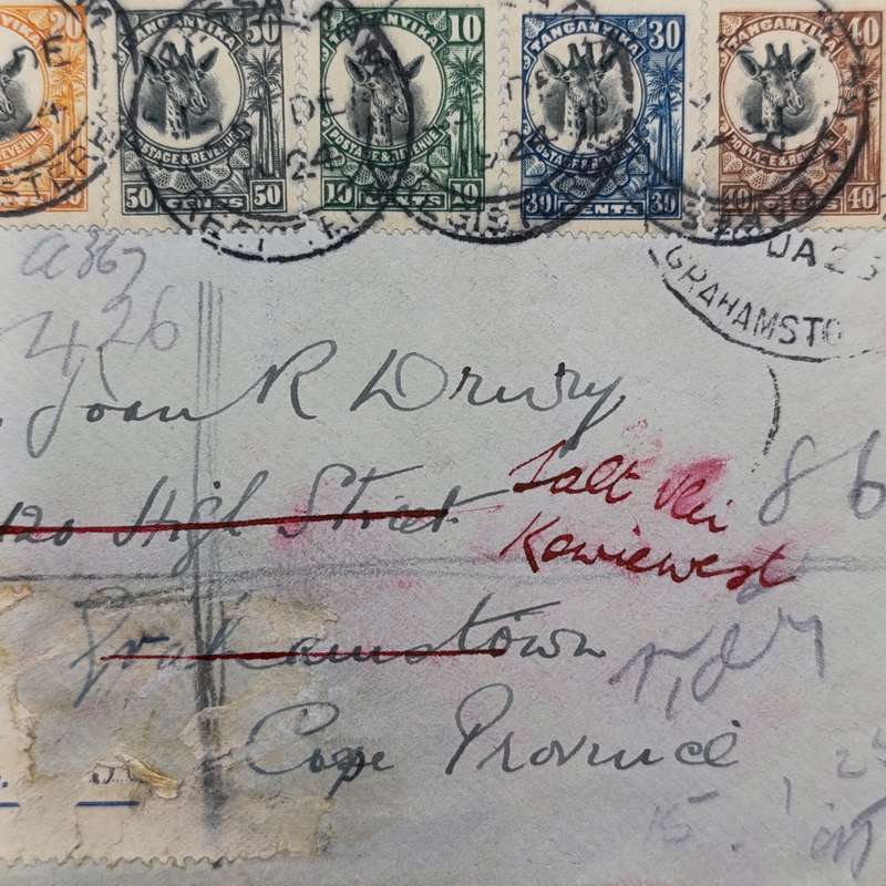 Postal History cover registered from Dar es Salaam, Tanzania to Grahamstown,South Africa
