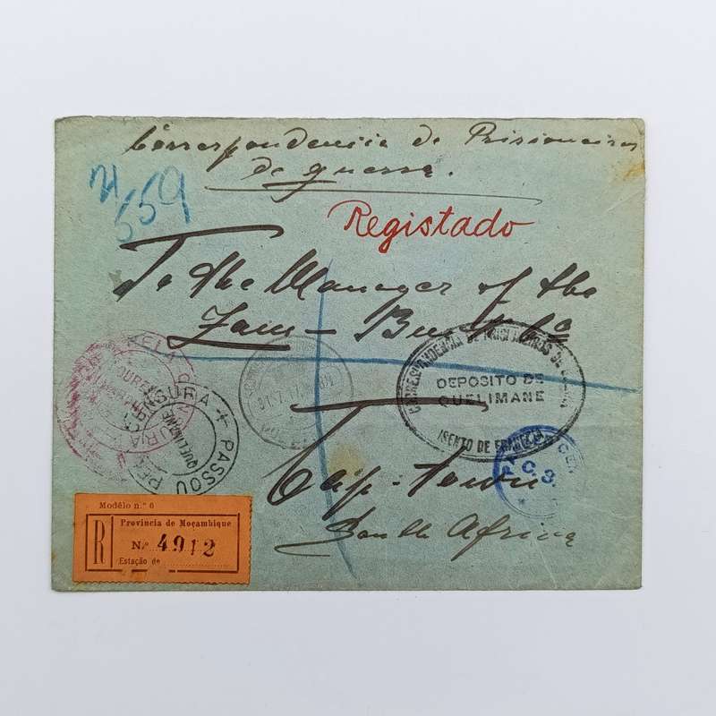 German P.O.W cover - G.E.A - captured and interned in Quelimane - sent free and registered