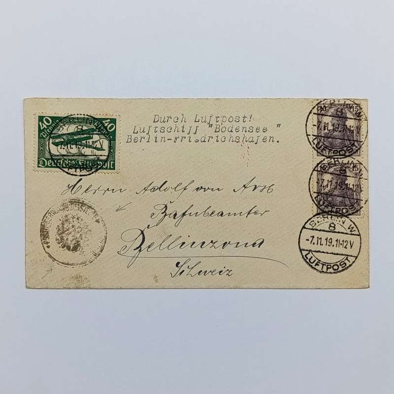 Flight Cover for the Zeppelin "Bodensee" from Berlin to Friedrichshafen on 7/11/1919