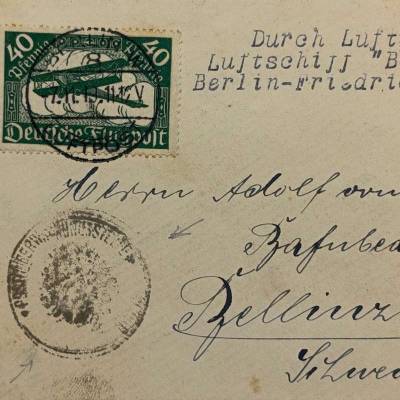 Flight Cover for the Zeppelin "Bodensee" from Berlin to Friedrichshafen on 7/11/1919