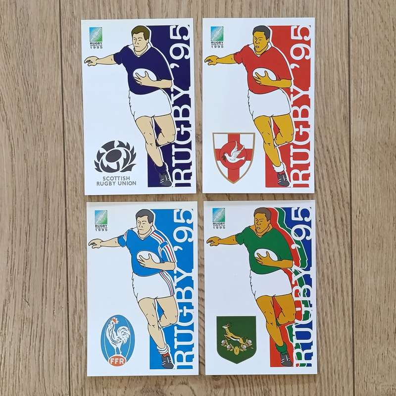 1995 Rugby world cup set of 16 postcards with teams competing