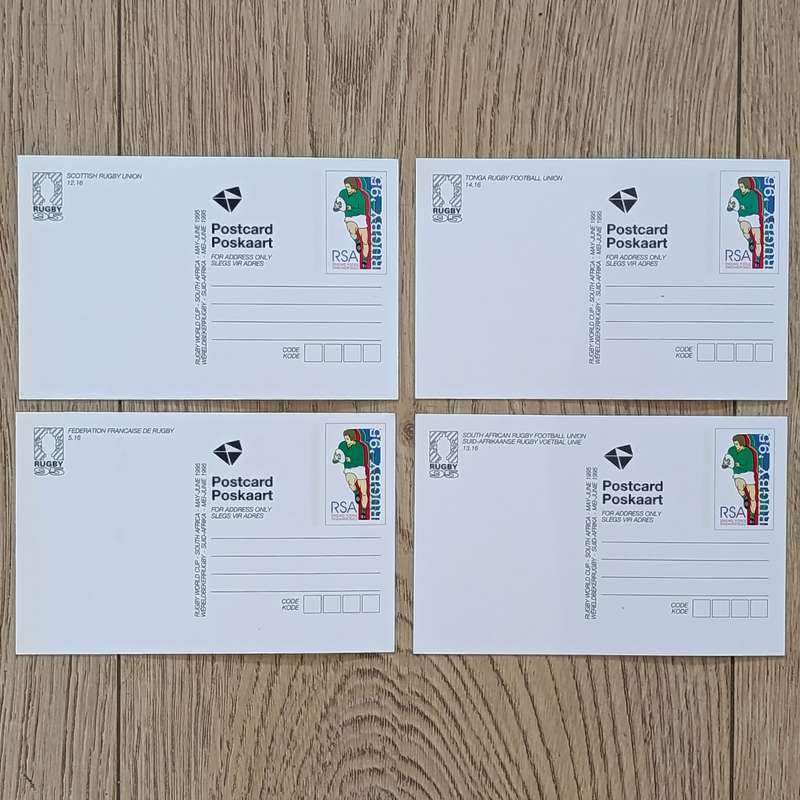 1995 Rugby world cup set of 16 postcards with teams competing