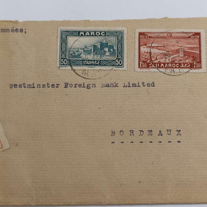 Registered postal cover from Safi, Morocco to Bordeaux, France 1935