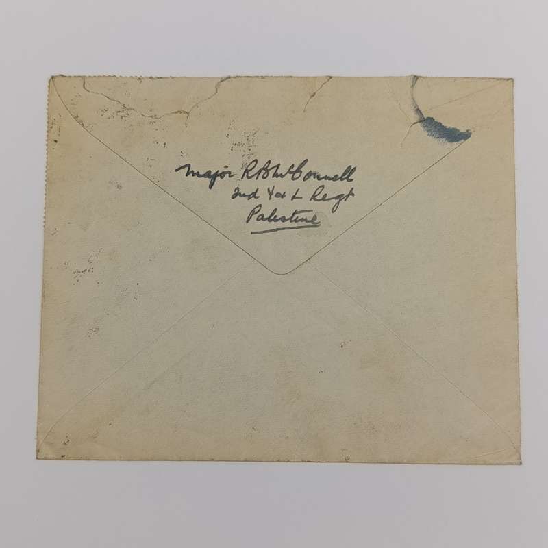 Postal cover from Jenin, Palestine to York, England with 6x 10 Mils Palestine vertical stamps