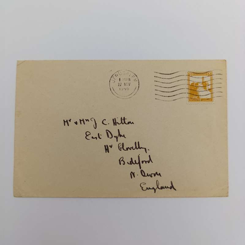 Postal cover from Jerusalem to England with Palestine stamp 22 November 1946
