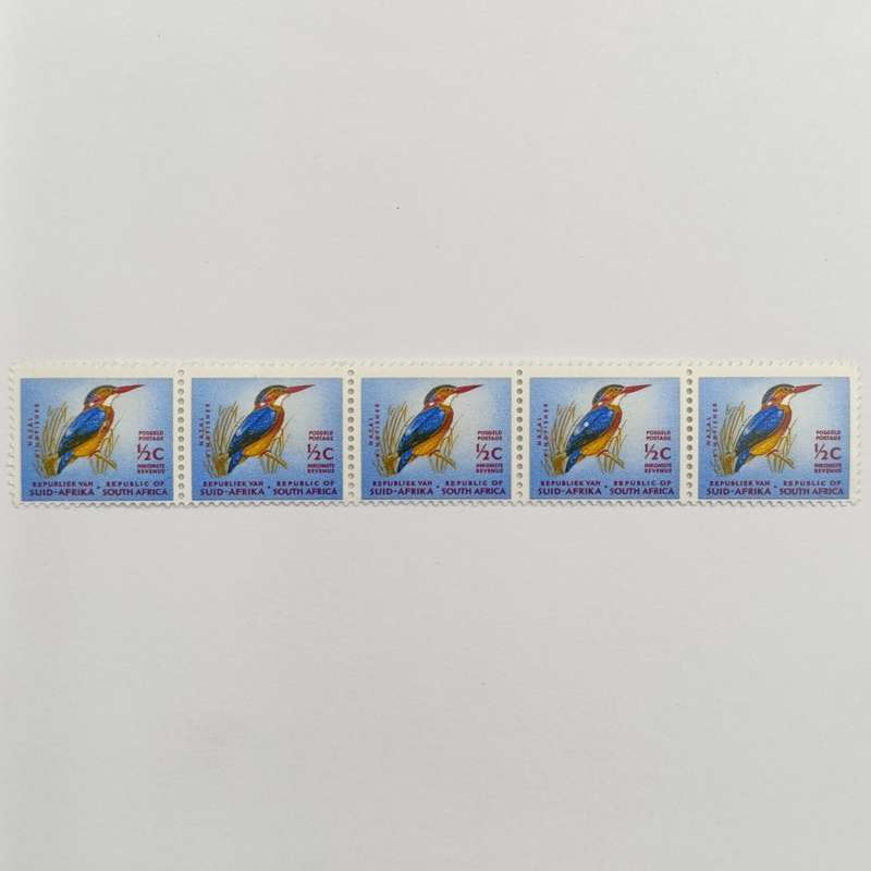 Republic of South Africa SACC 197 - 31 May 1961 definitive issue 1/2 cent stamp - strip of 5 with wh
