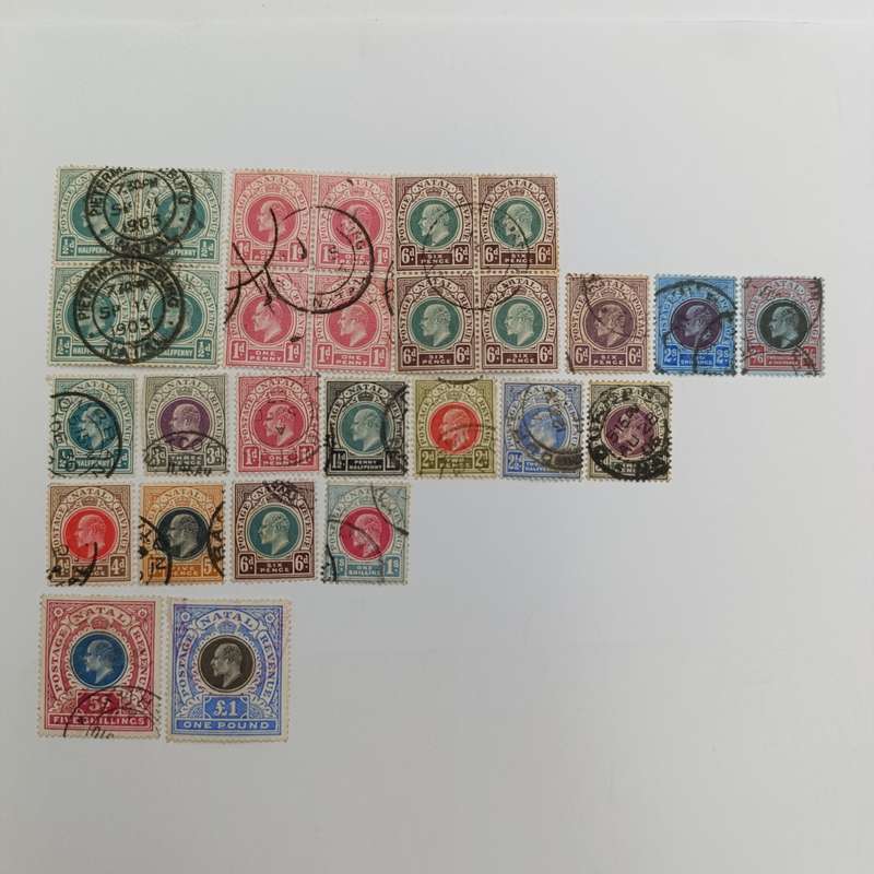 Natal Lot of 28 Natal stamps including some high face value stamps  1908-9